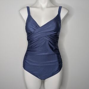 ✨3/$15  NWT Kona Sol blue v neck one piece swimsuit M